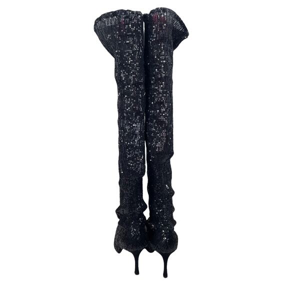 Manolo Blahnik Sequined Pascalare Over the Knee Boots Black Size 37.5 - Picture 8 of 12